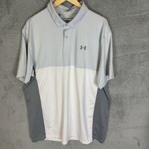 Under Armour Shirt Mens‎ 2XLT Grey White Polo Short Sleeve Performance Stretch